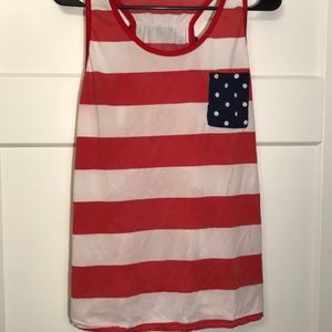 Red, white and blue tank top with bow.